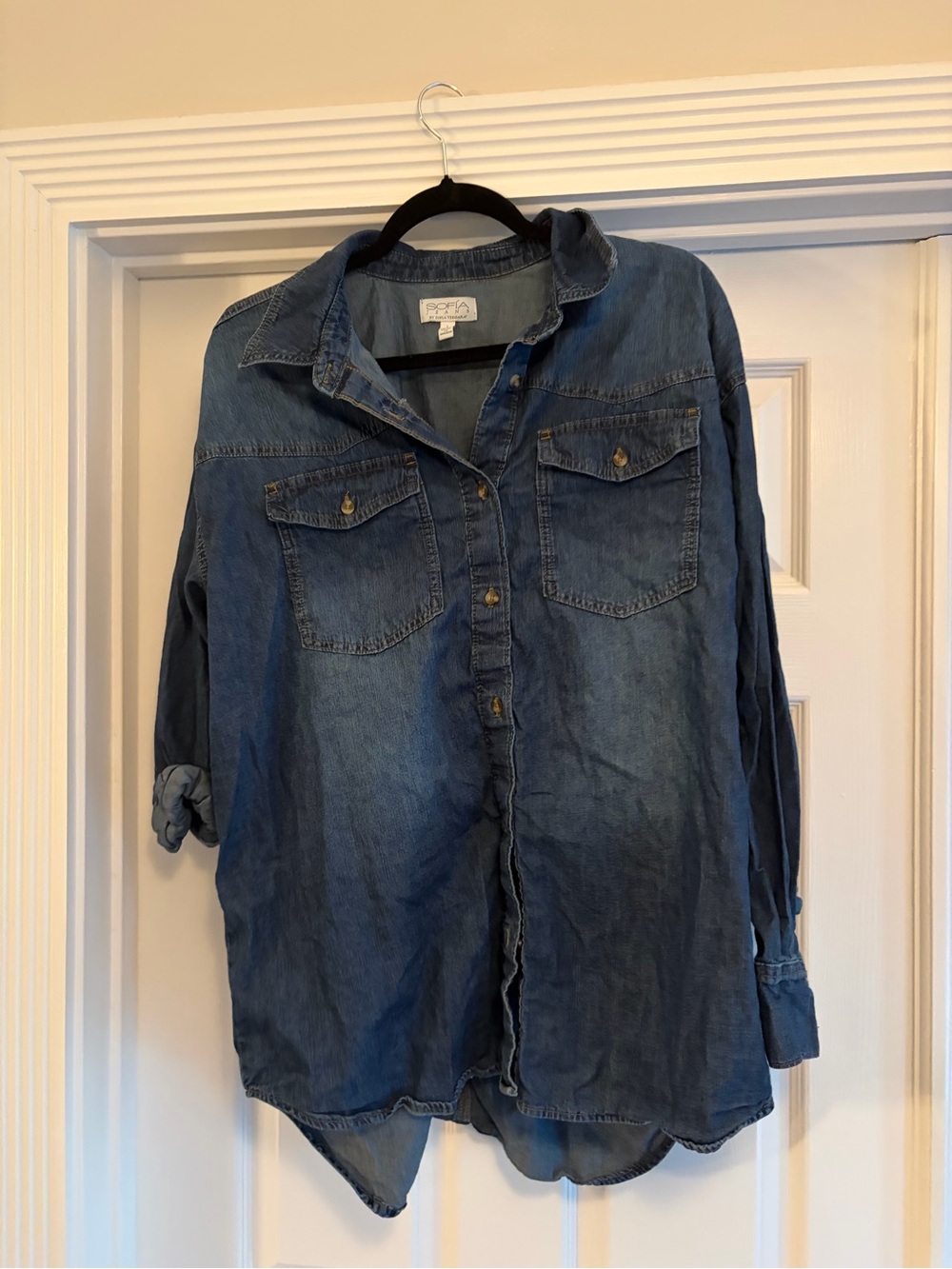 Washed Blue Denim Button-Up Shirt - Men